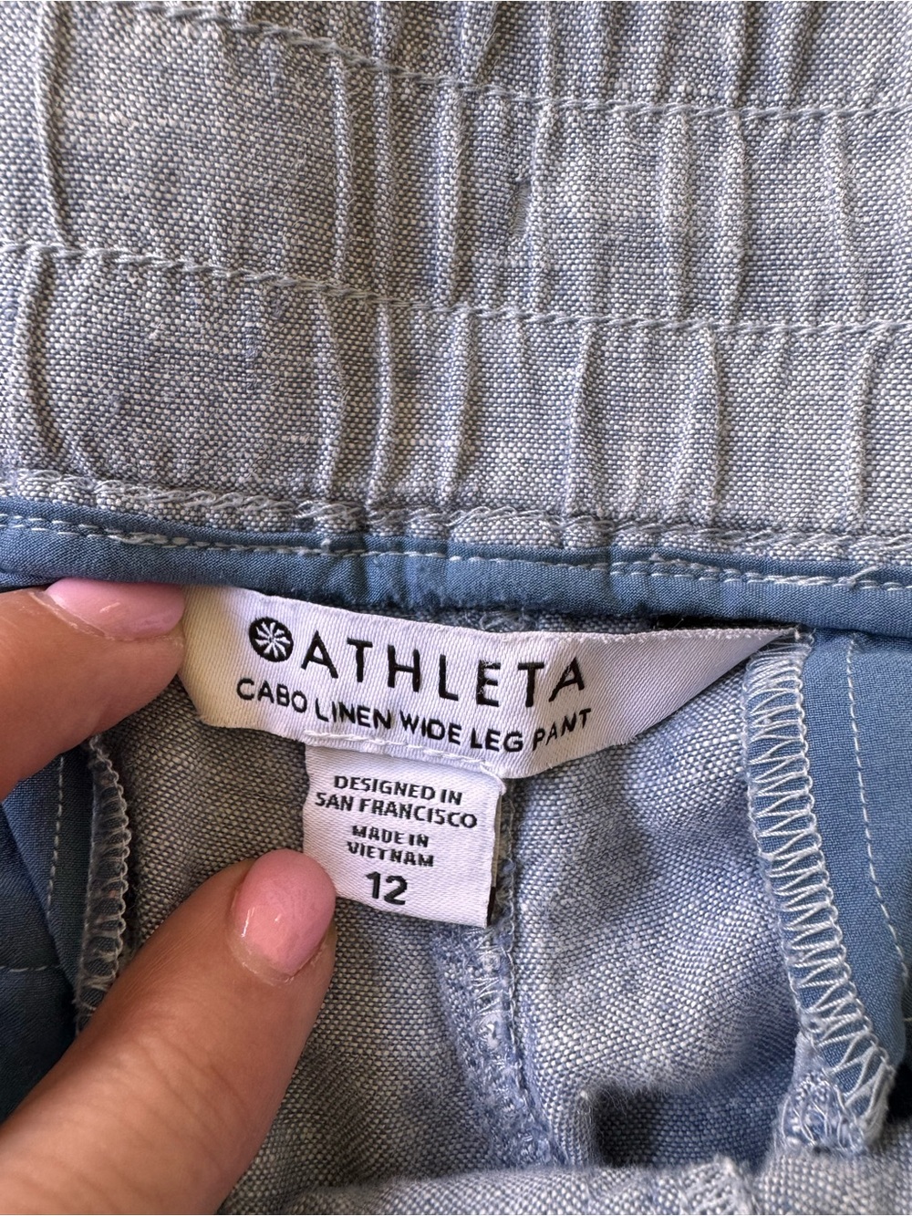 ☀️ ATHLETA Cabo Wide-Leg Drawstring Linen Pants - Light Blue size 12 - Picture 3 of 5